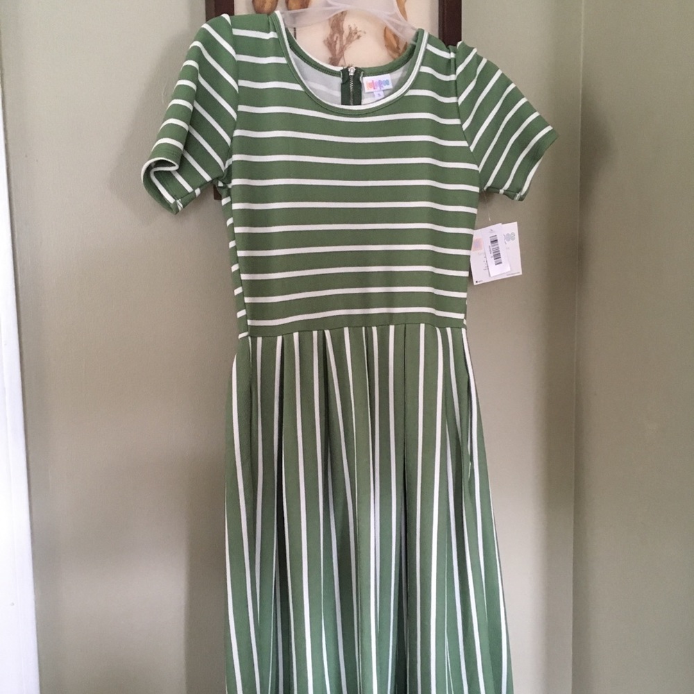 Green and White Striped Lularoe Amelia